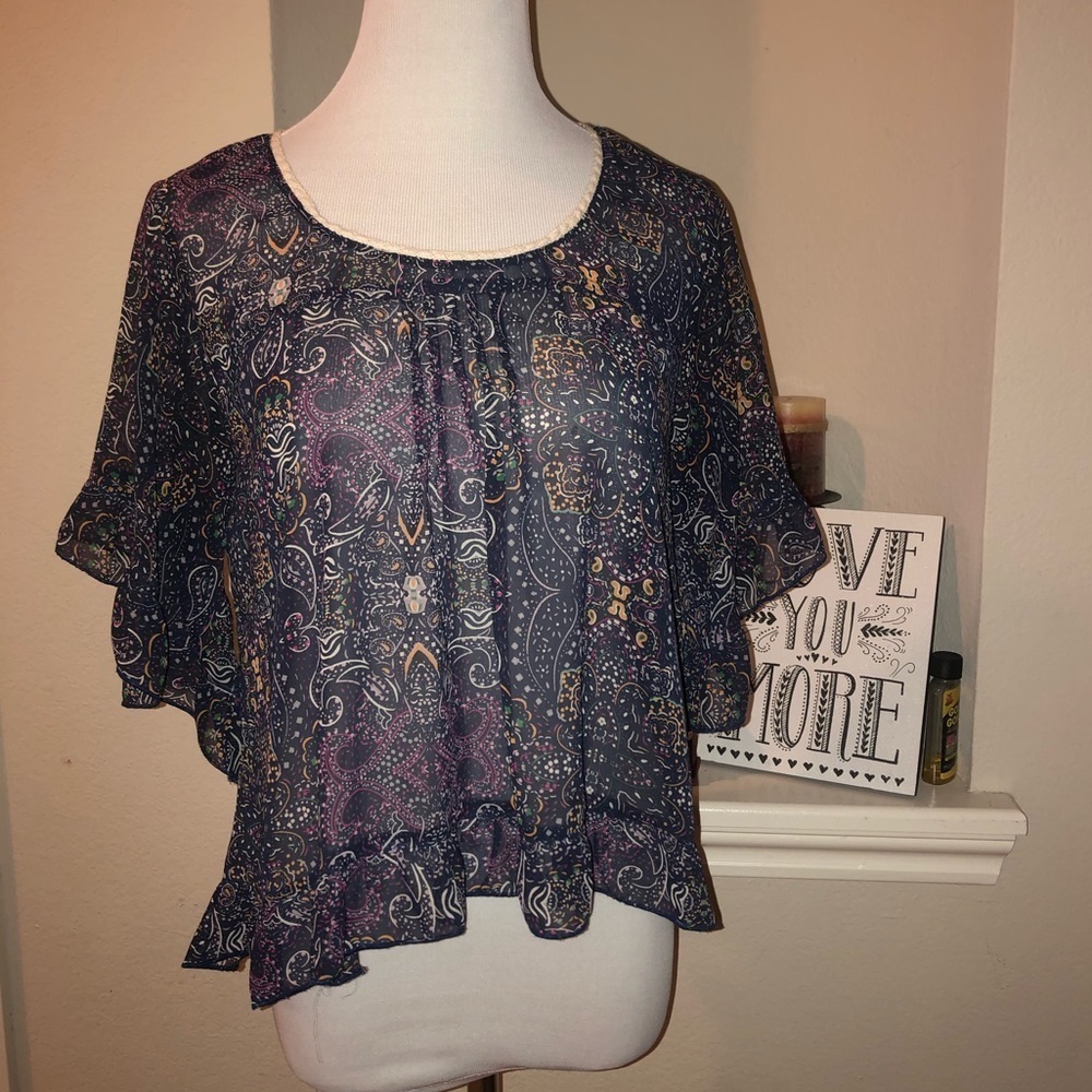 H.I.P sheer floral ruffle top, Small